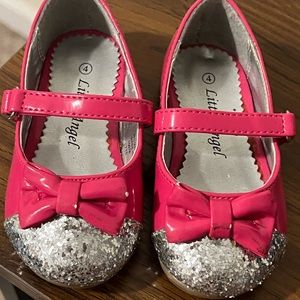 Little Angel Pink & Sliver Glitter Patent Leather Baby Girl Shoes